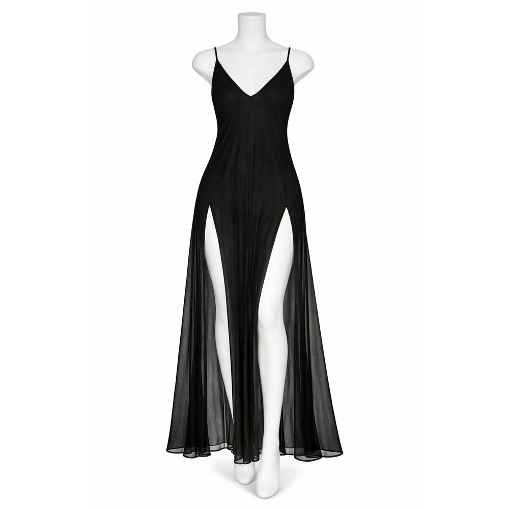 Black Sheer Slip Dress 3XL Mesh Lingerie Nightgown Sleeveless Lightweight Plus